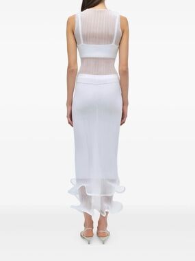 Jonathan Simkhai White Sheer Ruffled Dress Set Skirt Top L XL